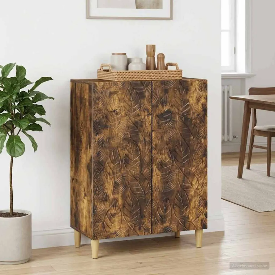 vidaXL Dressoir Gerookt eiken 66 x 34,5 x 90 cm Bewerkt hout, foto 3