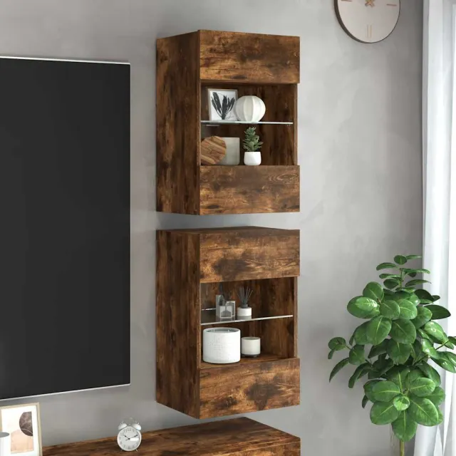 vidaXL Wandkasten met LED-verlichting voor tv 2st gerookt eikenkleurig Bruin