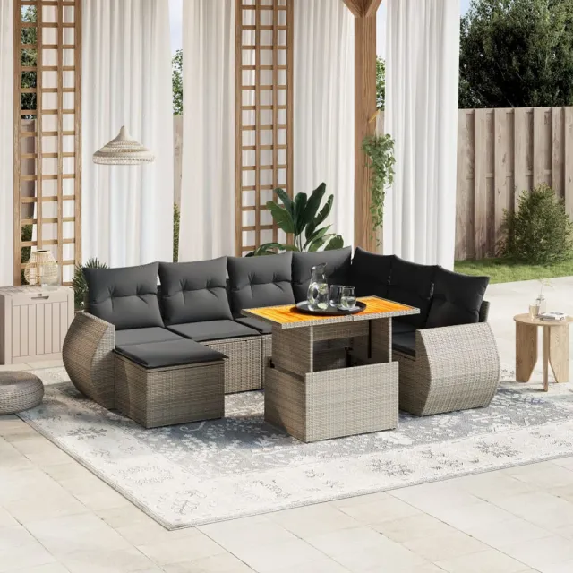 vidaXL 8-delige Loungeset met kussens poly rattan grijs, foto 2