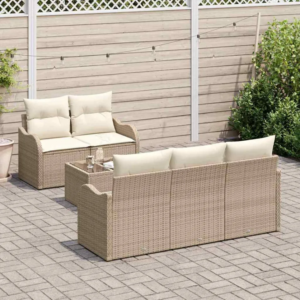 vidaXL Tuin Sofa Set Beige poly rattan, foto 3