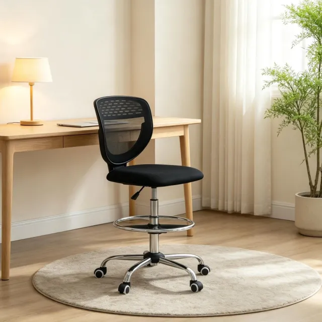 REDOM Bureaustoel - Ergonomische hoge rugleuning van mesh - 360° draaibaar met 5 wielen - Verstelbare voetsteun - Volwassenen - Mesh en metaal - Zwart - 59 x 59 x 106-126 cm