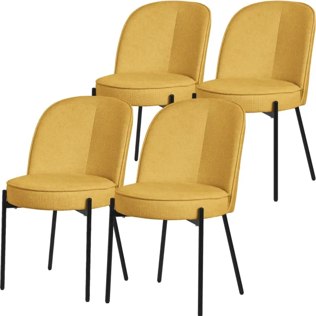 ml-design mosterd ronde eetkamerstoelen set van 4 gestoffeerde keukenstoelen comfortabel ergonomisch zachte polyester zitting hoge rugleuning metalen poot modern scandinavisch luxe design woonkamer eethoek keuken stoelen elegant minimalistisch