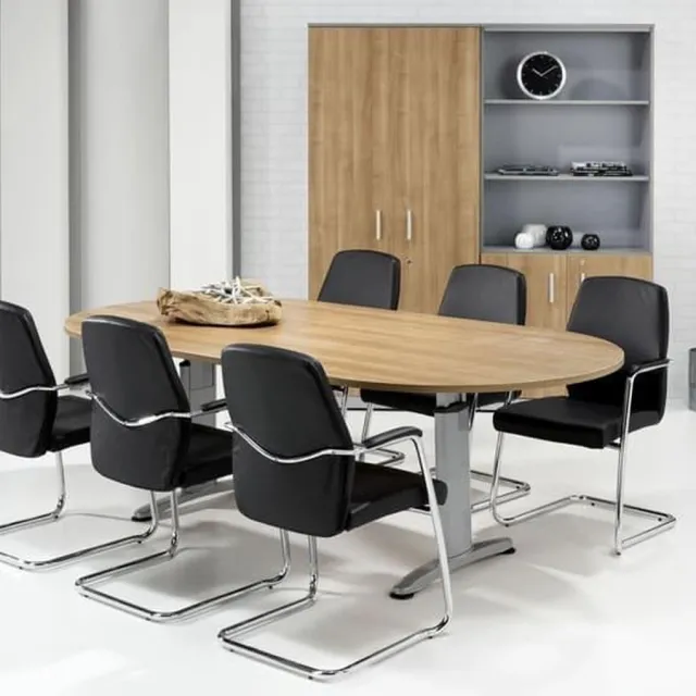 ABC Kantoormeubelen Hoogte verstelbare ovale t-poot vergadertafel Work breed 240CM diep 120CM bladkleur Wit framekleur Wit (RAL9010)