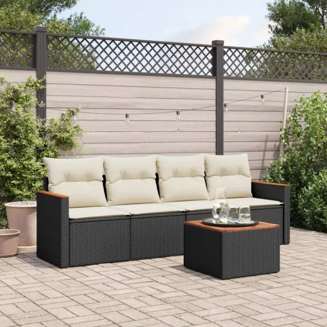 vidaXL 5-delige Loungeset met kussens poly rattan zwart, foto 2