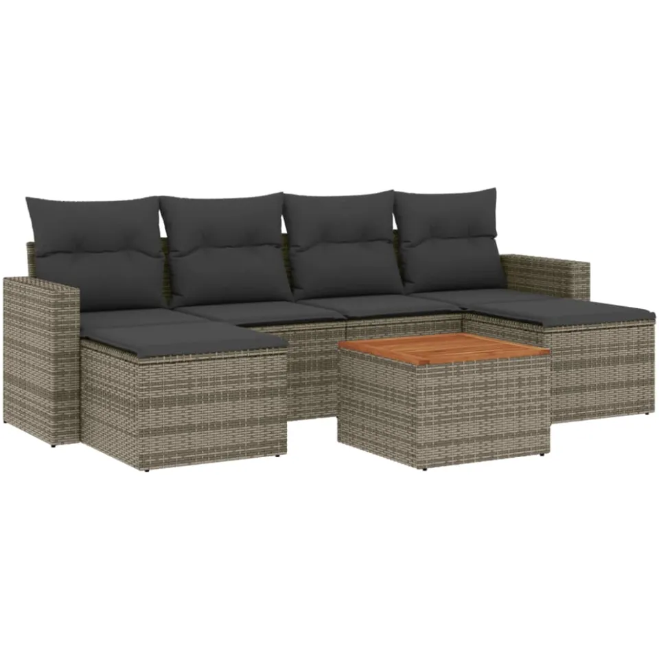 vidaXL 7-delige Loungeset met kussens poly rattan grijs, foto 3