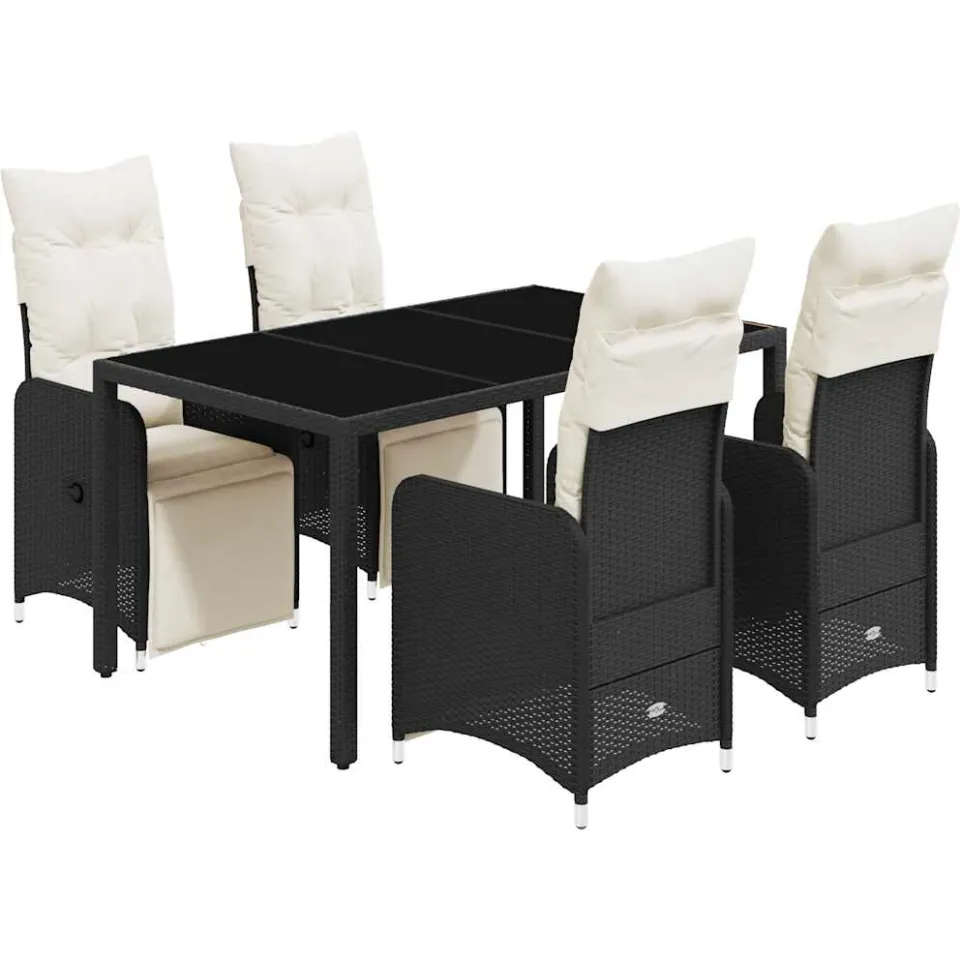 vidaXL 5-delige Bistroset met kussens poly rattan zwart, foto 3