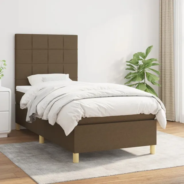 vidaXL Boxspring met matras stof donkerbruin 90x190 cm bruin