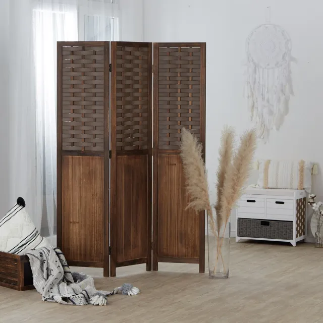 Homestyle4u Kamerscherm - 120x170 cm - gevlochten - 3-delig - donkerbruin