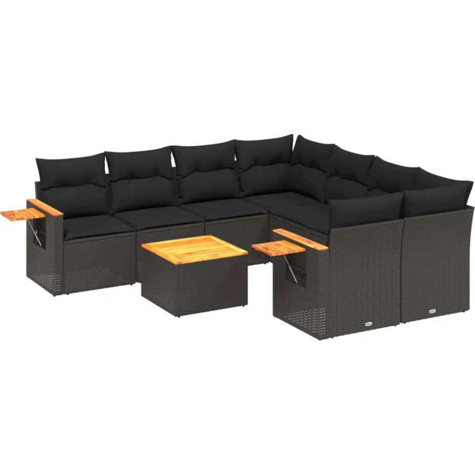 vidaXL 9-delige Loungeset met kussens poly rattan zwart, foto 3
