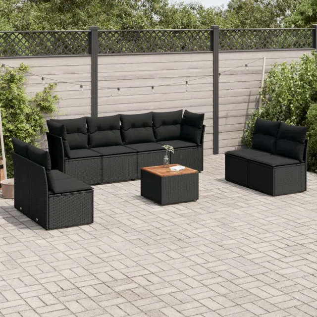 vidaXL 9-delige Loungeset met kussens poly rattan zwart, foto 2