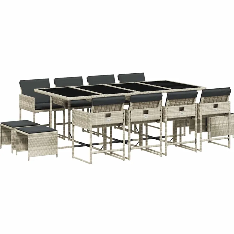 vidaXL 13-delige Tuinset met kussens poly rattan lichtgrijs grijs, foto 3