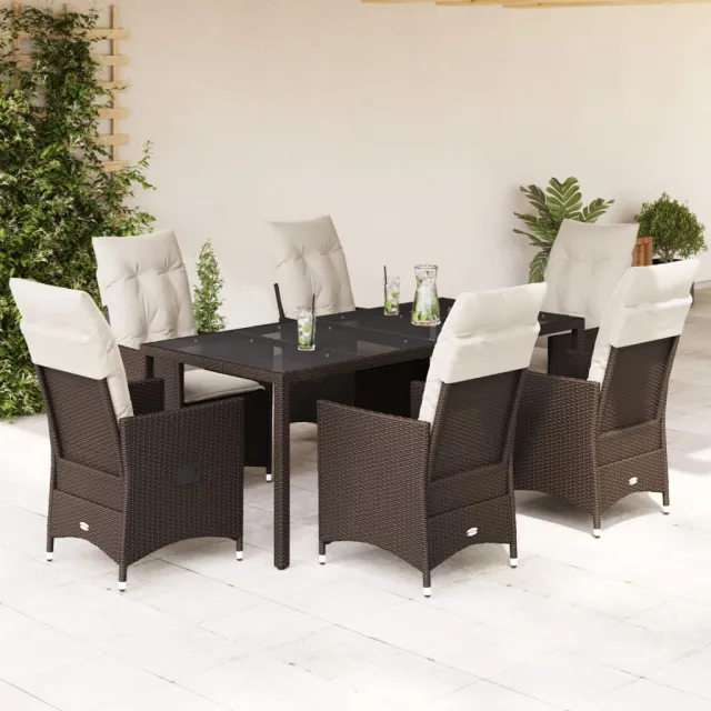 vidaXL 7-delige Tuinset met kussens poly rattan bruin, foto 2