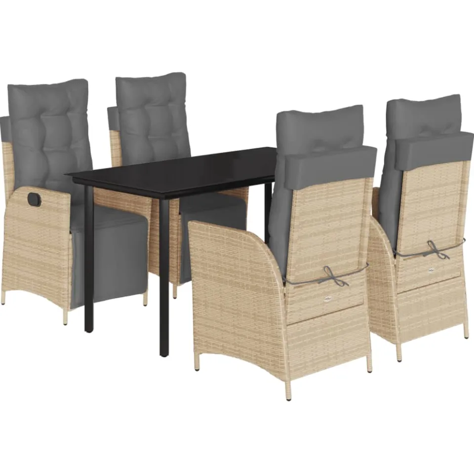 vidaXL 5-delige Tuinset met kussens poly rattan gemengd beige, foto 3