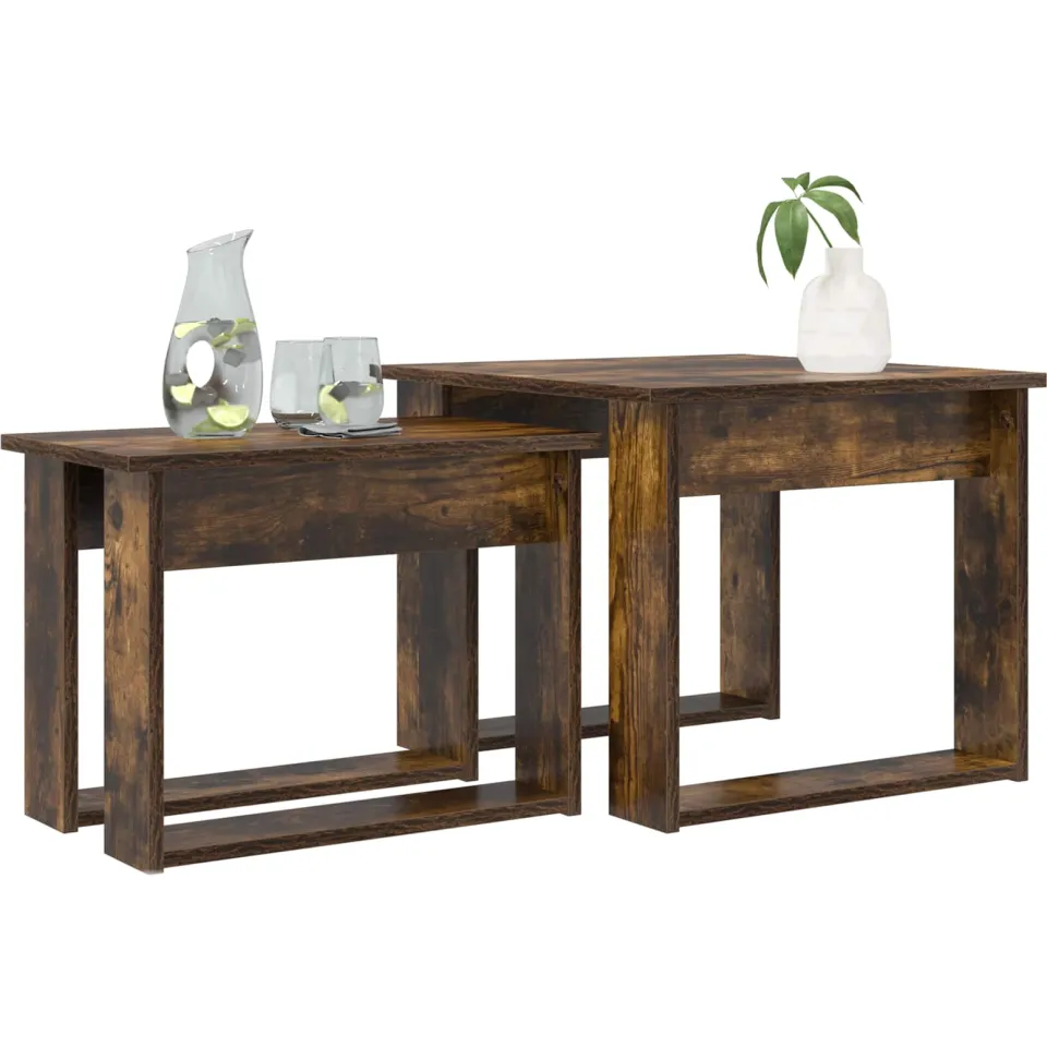 vidaXL Koffietafel Set 2 st Gerookt eiken 50 x 52 x 42 cm Bewerkt hout Bruin