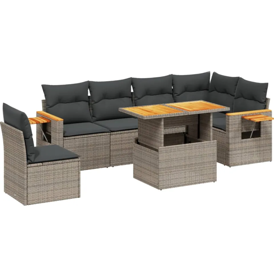 vidaXL 7-delige Loungeset met kussens poly rattan grijs, foto 3
