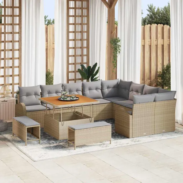 vidaXL Tuinbankenset 12 st Beige poly rattan, foto 2