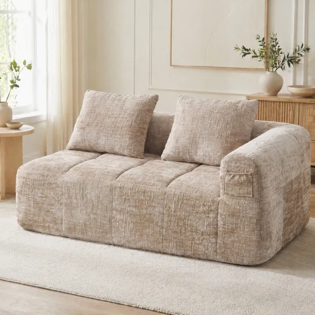 CHICFURN 2-zitsbank - Zacht - Zijvakken - Khaki