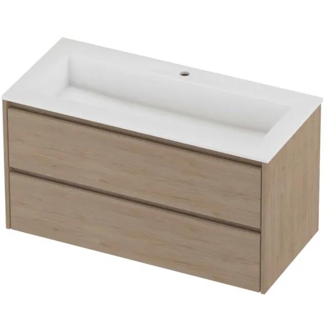 Proline Aristo Badmeubelset Polystone Elegant 1 Gat 100x46x54 cm Glans Wit Ideal Oak Eiken