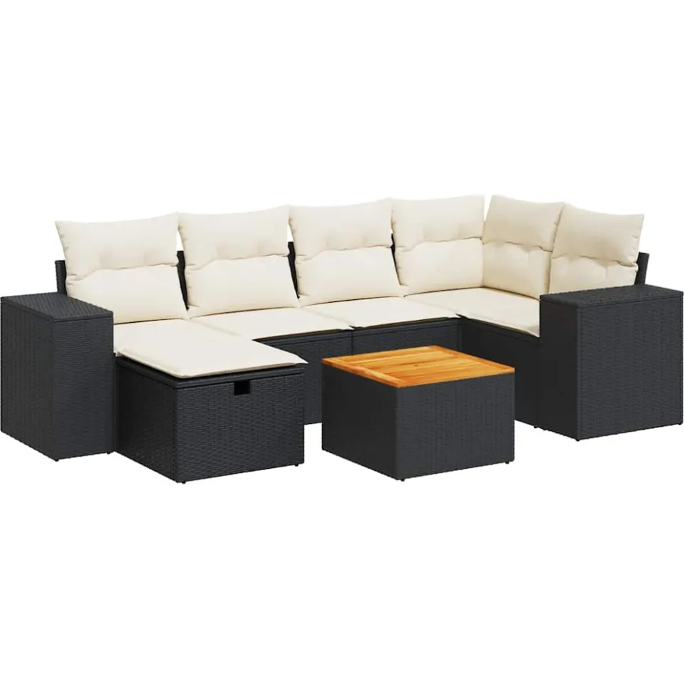 vidaXL 7-delige Loungeset met kussens poly rattan zwart, foto 3