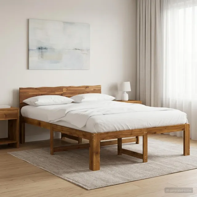 vidaXL Tweepersoonsbed met hoofdeinde ROSTOCK Naturel 135 x 190 cm Bruin