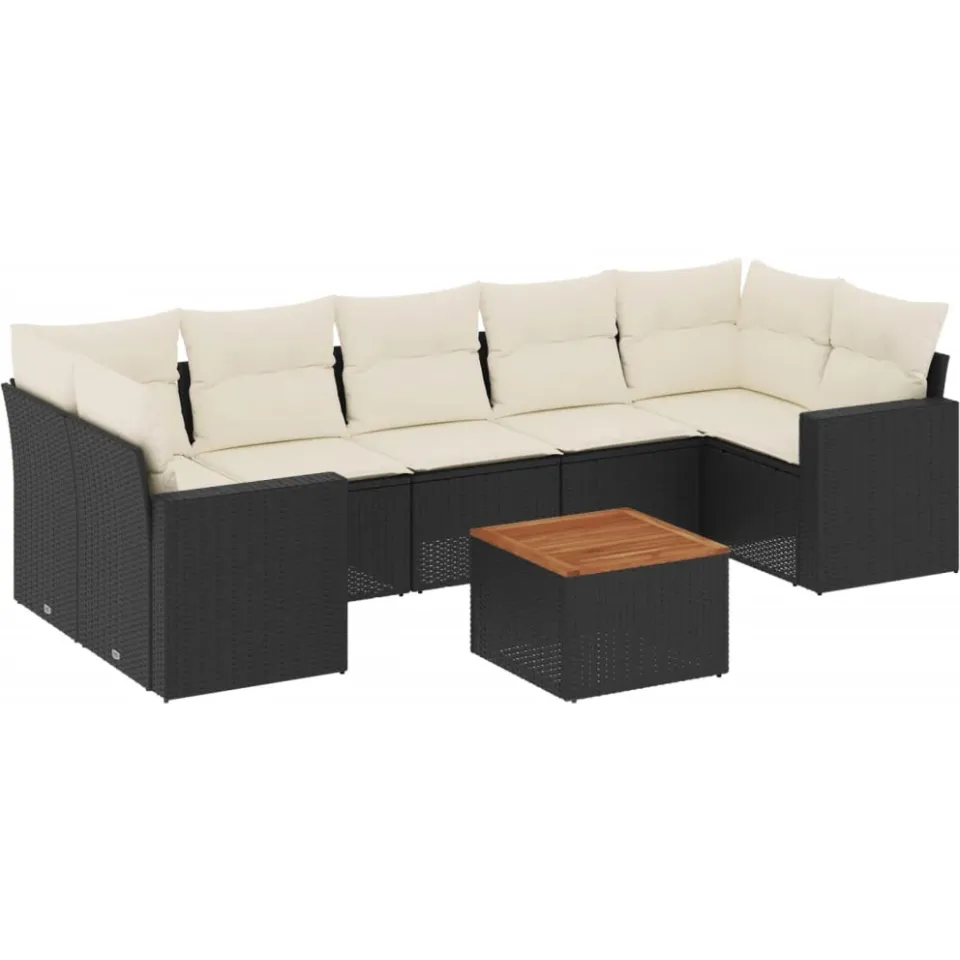 vidaXL 8-delige Loungeset met kussens poly rattan zwart, foto 3