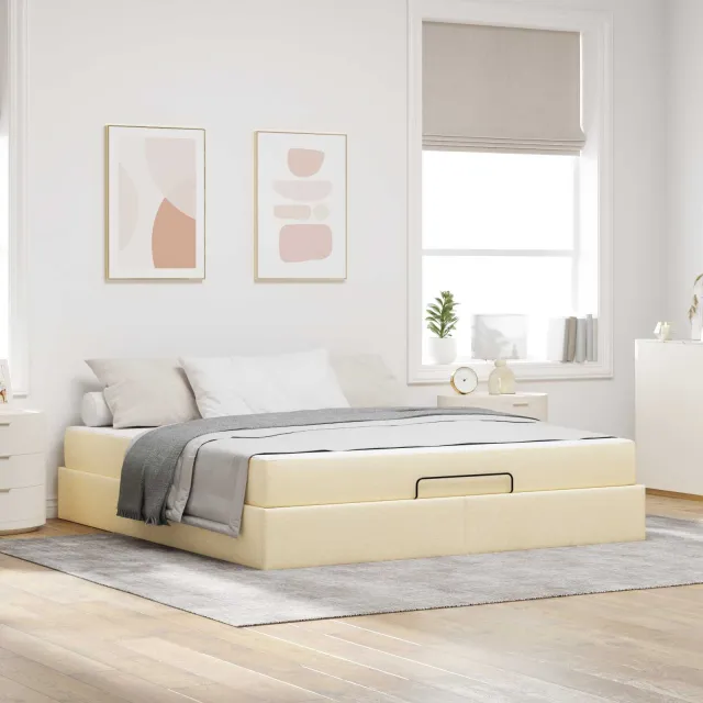 vidaXL Bedframe met matras 2 st Crème Stof