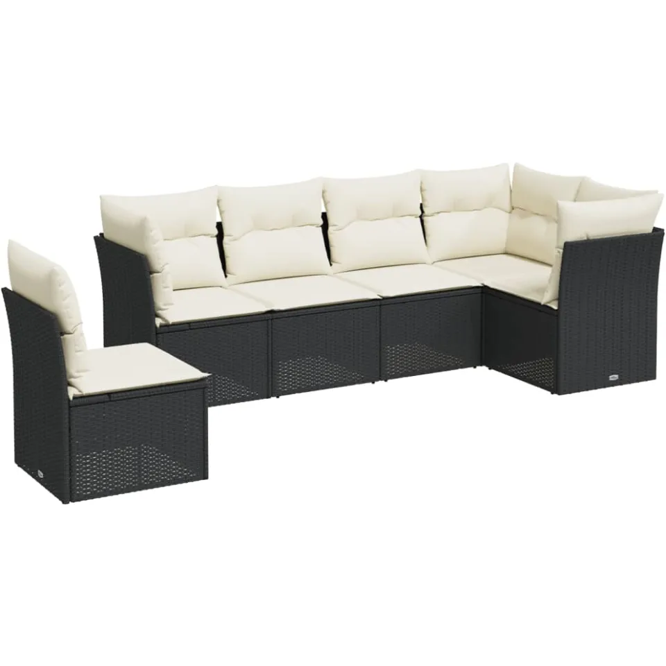 vidaXL 6-delige Loungeset met kussens poly rattan zwart