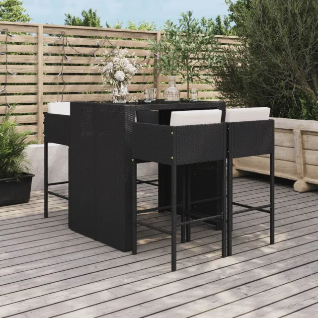 vidaXL 5-delige Tuinbarset met kussens poly rattan zwart, foto 2