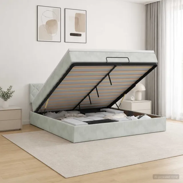 vidaXL Ottoman Bed met Matrassen en LED Lichtgrijs 180 x 200 cm
