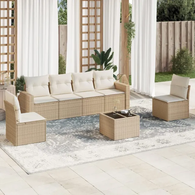 vidaXL 7-delige Loungeset met kussens poly rattan beige, foto 2