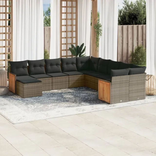 vidaXL 11-delige Loungeset met kussens poly rattan grijs, foto 2