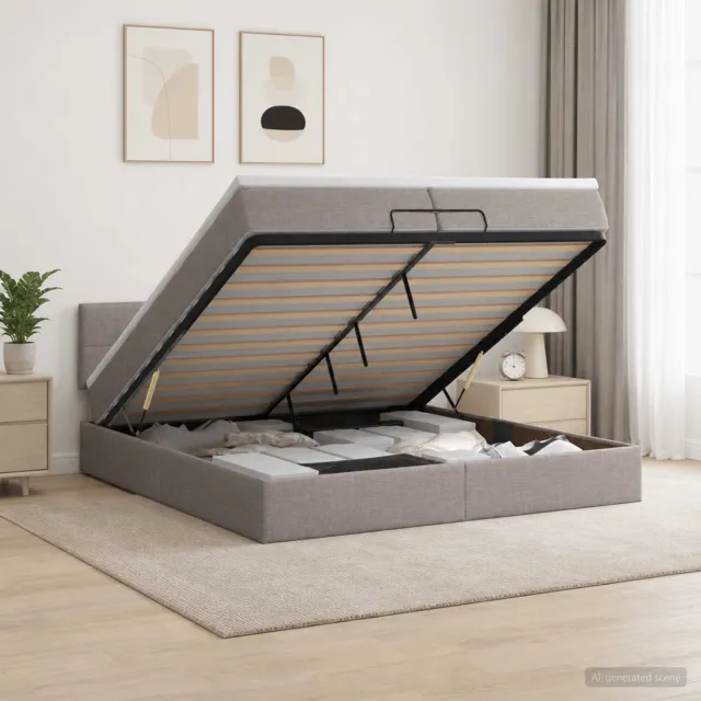 vidaXL Ottoman bed met matras met hoofdeinde Taupe 200 x 200 cm Stof