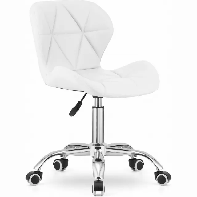 LEOBERT Bureaustoel AVOLA DORY-21 Wit, Kunstleer Zitting, Ergonomisch en Verstelbare Zithoogte, 5-Poot Chrome Basis, Geschikt voor Thuis en Kantoor, Max. 110 kg