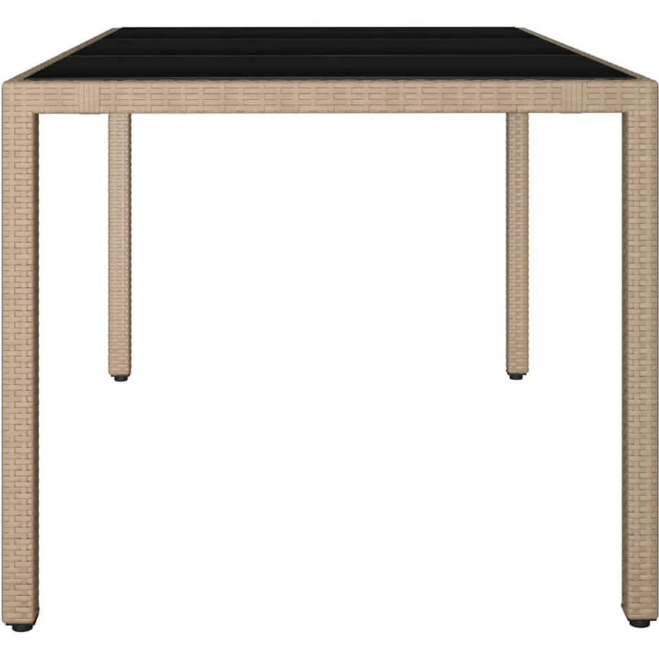 vidaXL Tuintafel met glazen blad poly rattan en gehard glas beige, foto 4