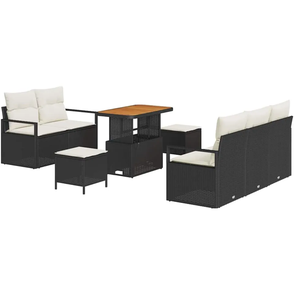 vidaXL Tuinbankenset 8 st Zwart poly rattan, foto 3