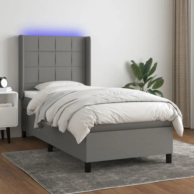 vidaXL Boxspring met matras en LED stof donkergrijs 80x200 cm grijs