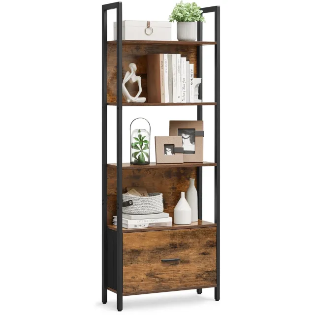 Koop & More K & M Industriële Boekenkast - 5 Niveaus - Met 1 Lade - 60 x 24 x 165 cm Bruin