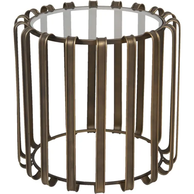 Clayre & Eef Bijzettafel Ø 47*45 cm Bruin Ijzer Glas Rond Side table Tafeltje