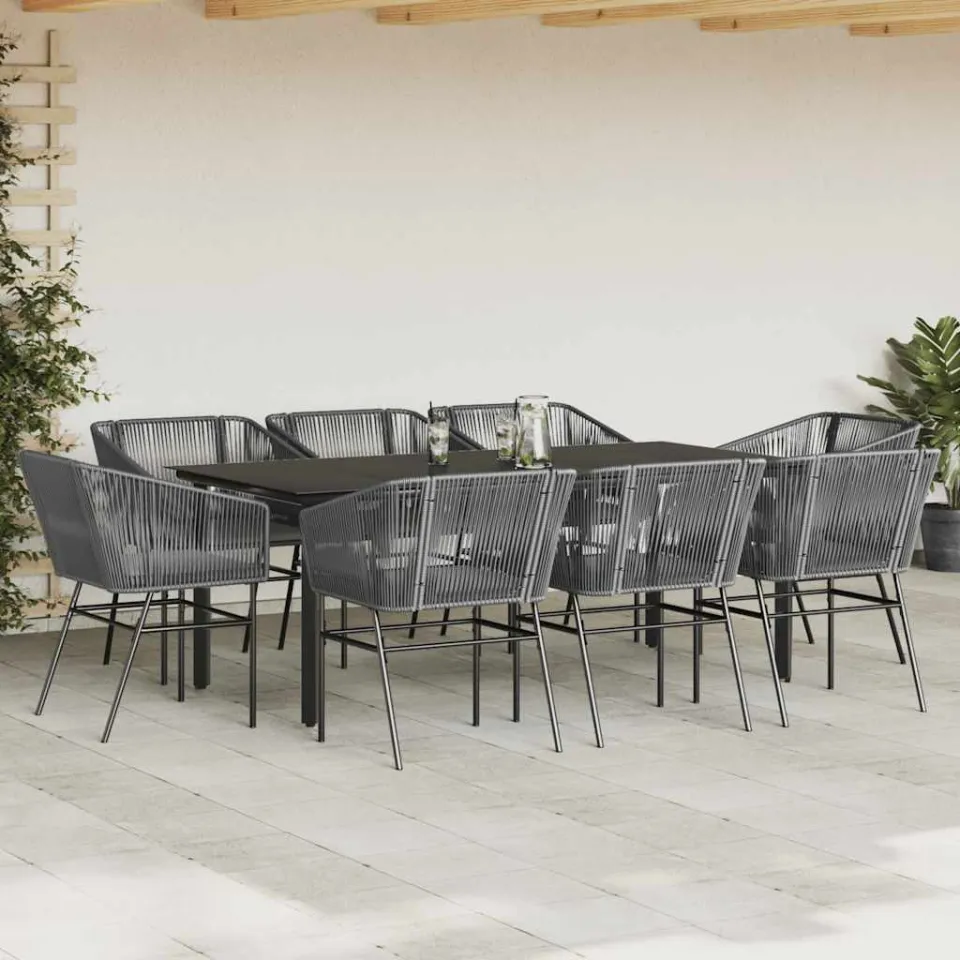 vidaXL 9-delige Tuinset met kussens poly rattan glas grijs, foto 2