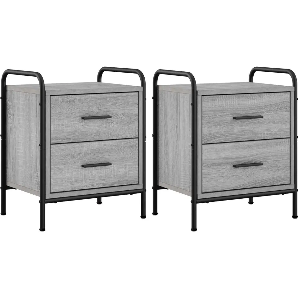 vidaXL Nachtkastje 2 st Grijs Sonoma 40 x 30 x 50 cm Bewerkt hout, foto 3