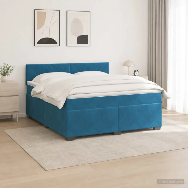 vidaXL Boxspring Bed met Matras en LED Blauw 140 x 200 cm fluweel