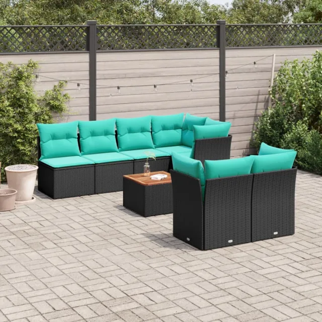 vidaXL 8-delige Loungeset met kussens poly rattan zwart, foto 2