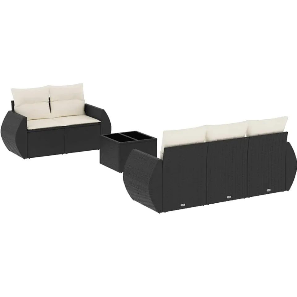 vidaXL 6-delige Loungeset met kussens poly rattan zwart
