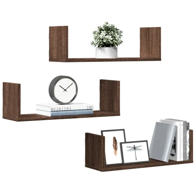 vidaXL Wandschappen 3 st 58x18x18 cm bewerkt hout bruin eikenkleurig