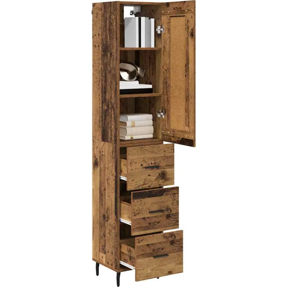 vidaXL Highboard Oud Hout 34,5 x 34 x 180 cm Bewerkt hout Bruin