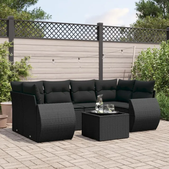 vidaXL 7-delige Loungeset met kussens poly rattan zwart, foto 2