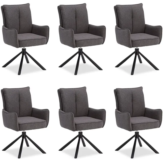 Homestyle4u Eetkamerstoelen - Set van 6 - Draaibaar - met armleuningen - Antraciet - Linnen