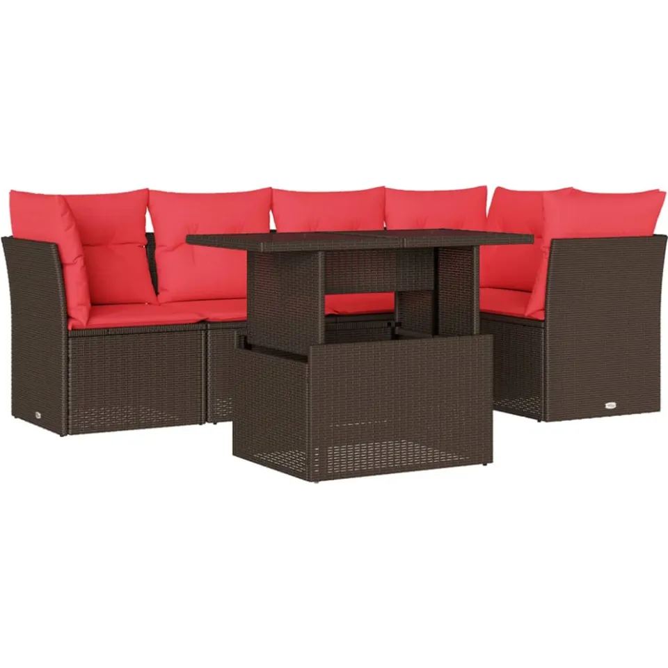 vidaXL 6-delige tuinbankset met kussens, bruin polyrotan, foto 3