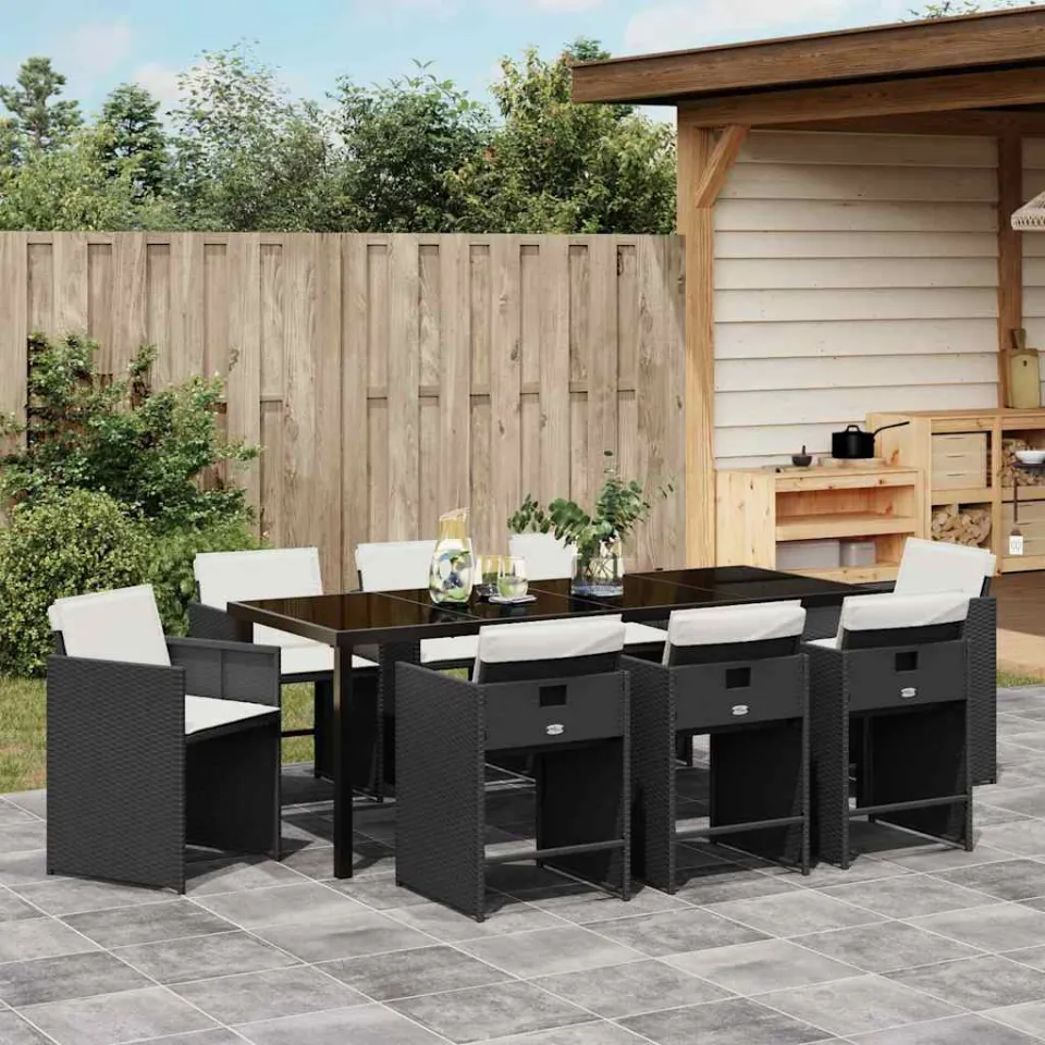 vidaXL Tuin eettafelset 9 st Zwart poly rattan, foto 3