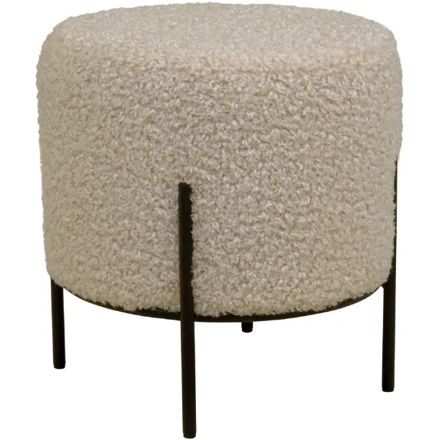 Nest of Nora Poef teddy - Voetenbank rond 35,5x37 cm - Hocker - Grijs / bruin Lichtbruin